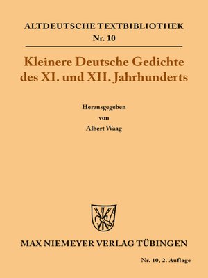 cover image of Kleinere Deutsche Gedichte des XI. und XII. Jahrhunderts